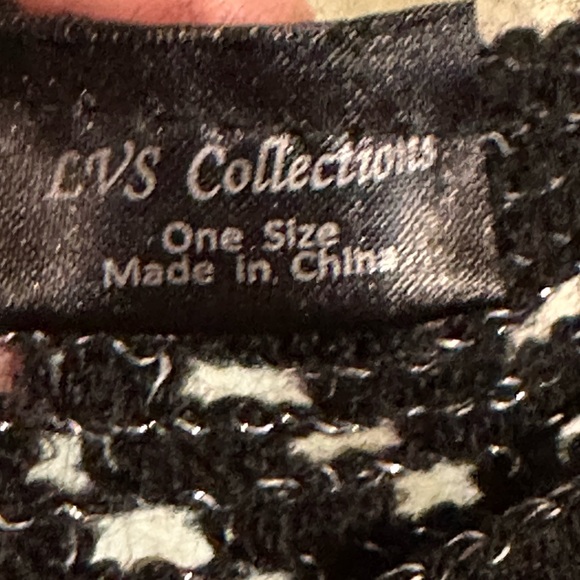 LVS Collections Black and Silver Knit Poncho with Pearls and Fringe - Picture 4 of 4